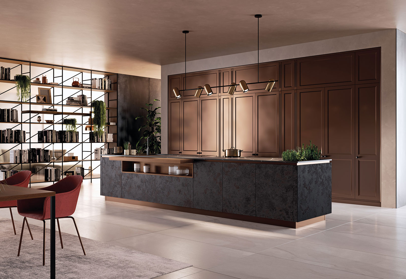 Blue Modern Plywood Stainless Steel High Gloss Home and Kitchen Cabinet with Islands 1 Set Customized Color Recommended KINO-001