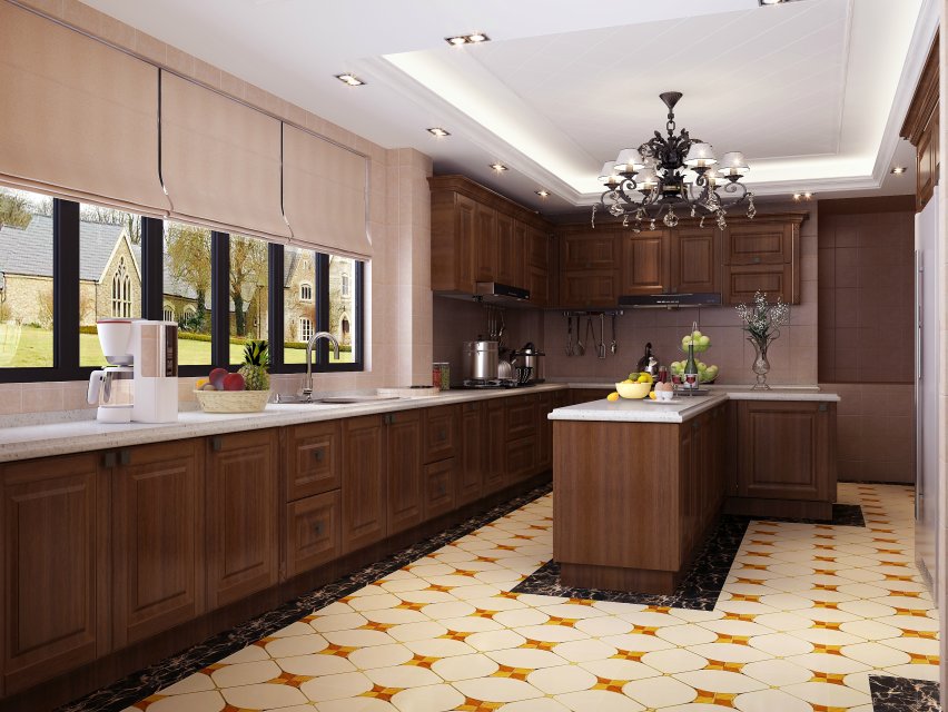 Foshan Kino Style Kitchen Factory Customize Kitchen for Household Wood Grain Traditional Chinese Modular Kitchen Cabinets Modern