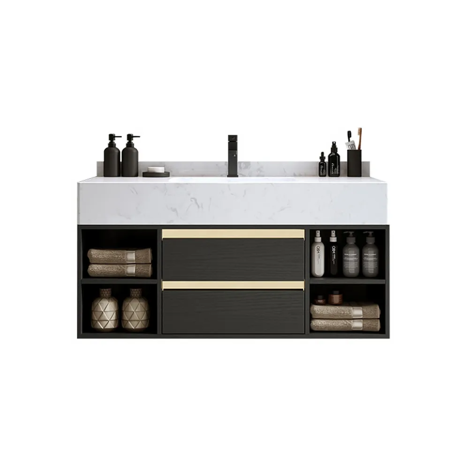 Economic Modern Bathroom Furniture Luxury Wall Mounted 1Sink Hotel White Bathroom Cabinet Vanity