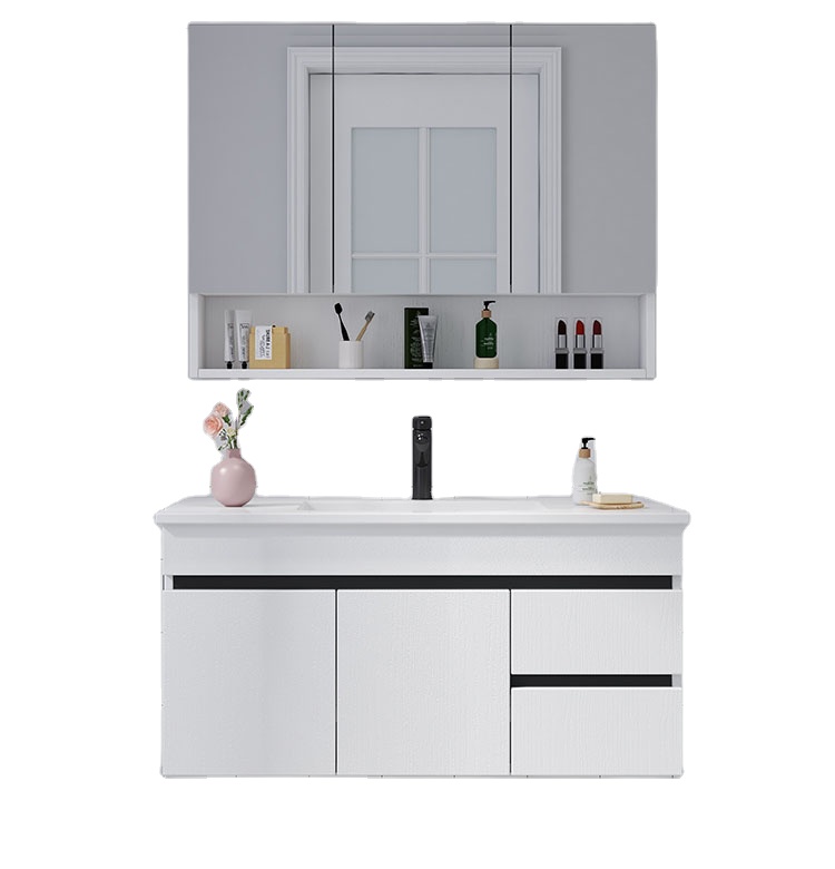 Marble Ceramic Sink Modern Hotel Wall Mounted White Gold Bathroom Vanity Furniture with Countertop and Double Sink