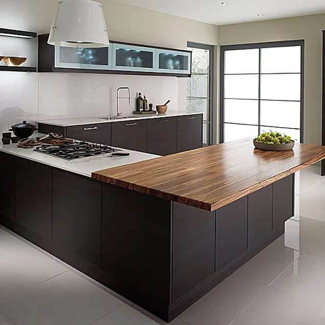 Modern Stainless Steel Kitchen Cabinets with Glass Inserts