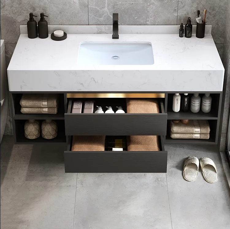 Economic Modern Bathroom Furniture Luxury Wall Mounted 1Sink Hotel White Bathroom Cabinet Vanity