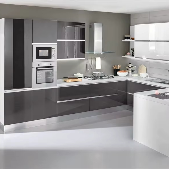 Luxury Stainless Steel Kitchen Cabinets with Built-in Recycling Bins