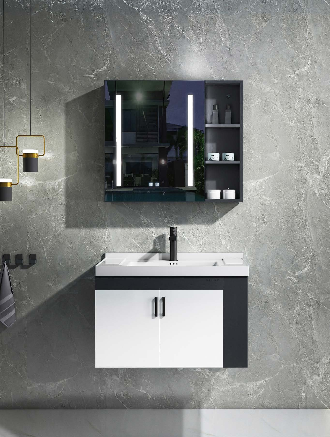Modern Waterproof Bathroom Vanity Stainless Steel Sink Bathroom Cabinets with Mirror
