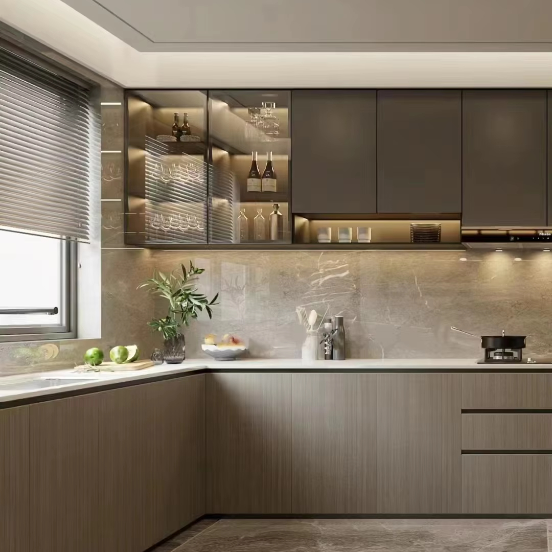 Modern Designs Kitchen Cabinets with Pantry and Island with Sink Stainless Steel Kitchen Cabinet Shaker Kitchen Cabinet