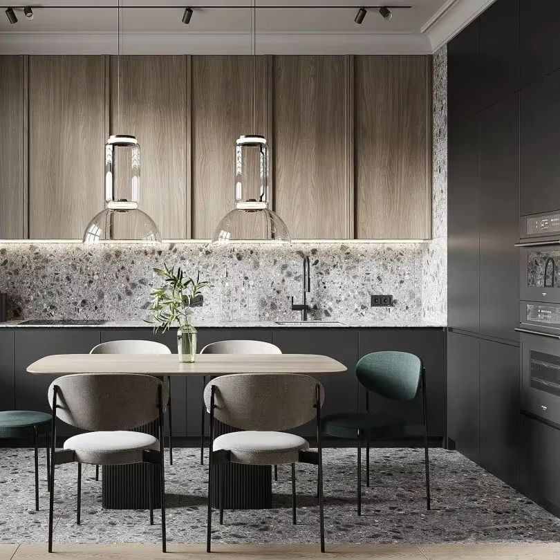 Modern Designs Kitchen Cabinets with Pantry and Island with Sink Stainless Steel Kitchen Cabinet Shaker Kitchen Cabinet
