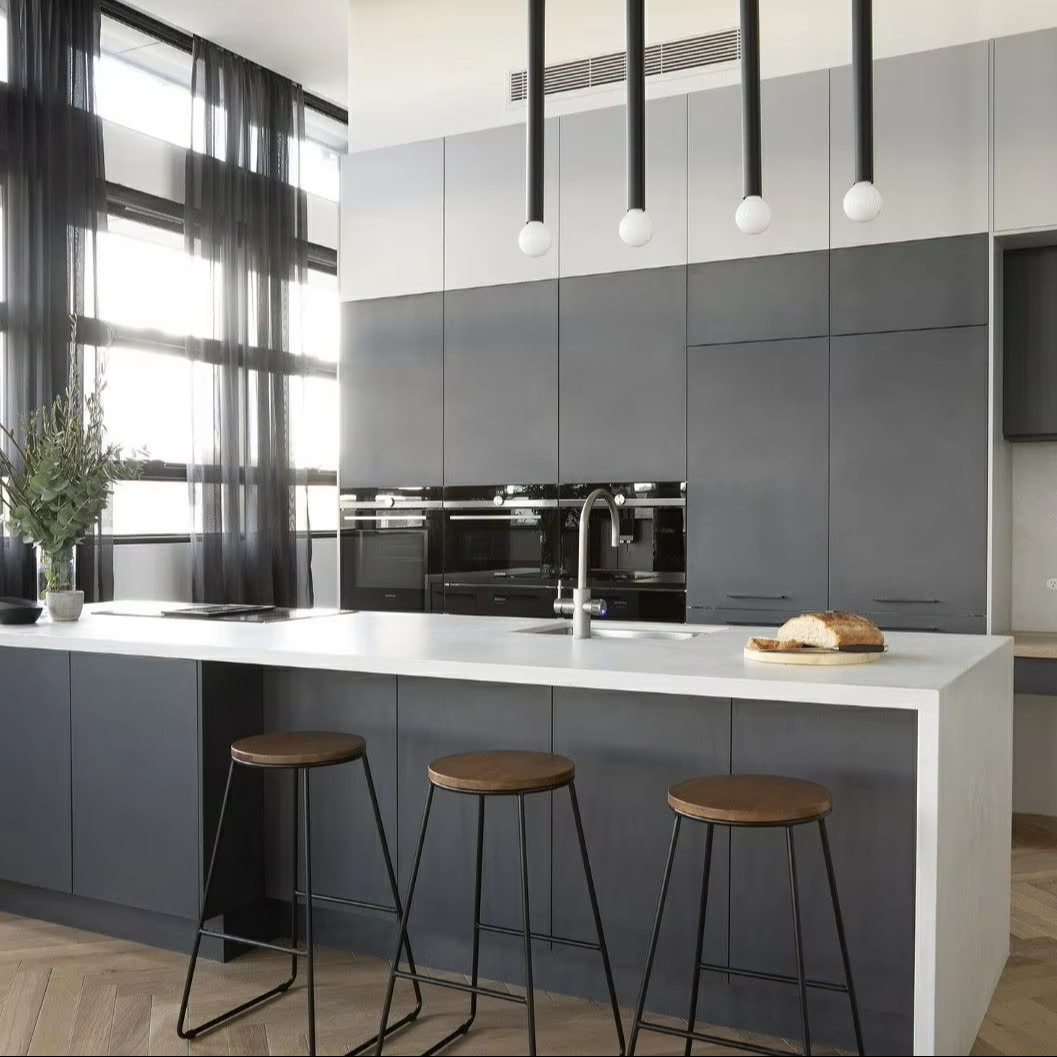 Luxury Stainless Steel Framed Glass Kitchen Cabinets