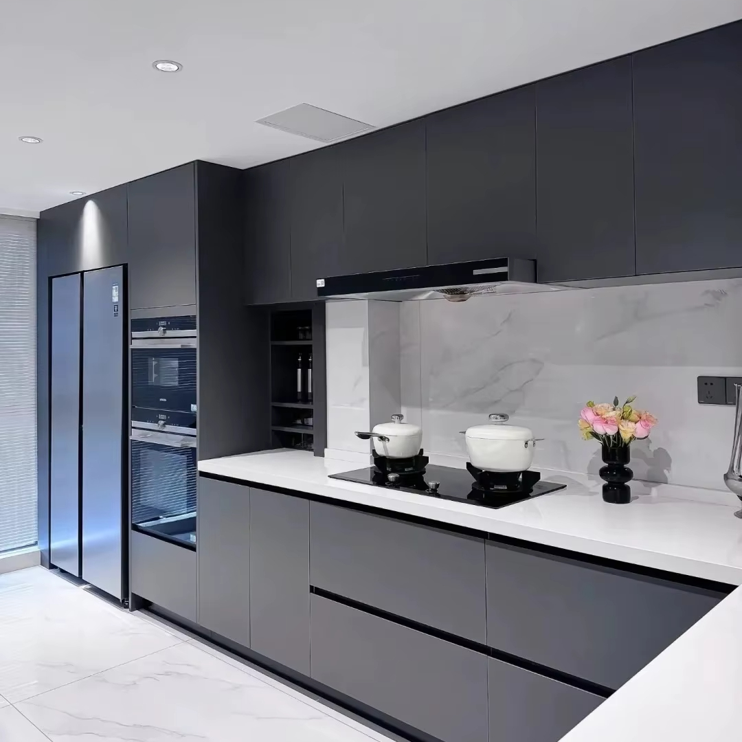Modern Design Style Furniture Ready to Assemble Cupboard Complete Sets Stainless  Steel Drawer Modular Kitchen Cabinets for Sale