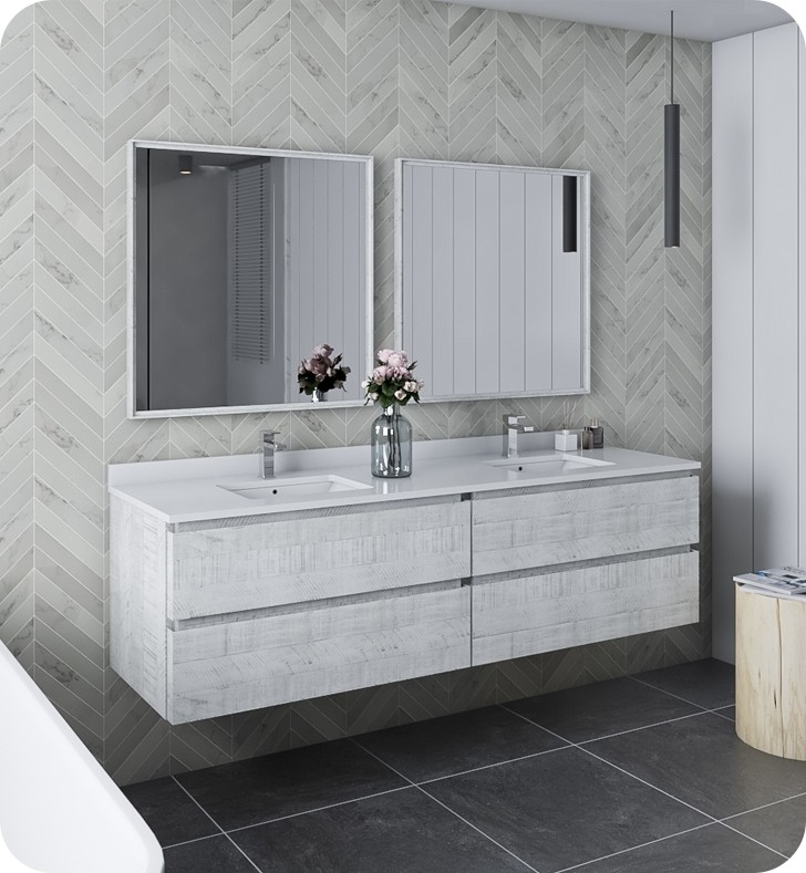 White Double Sink Bathroom Mirror Cabinet Basin Bathroom Furniture Vanity Cabinet