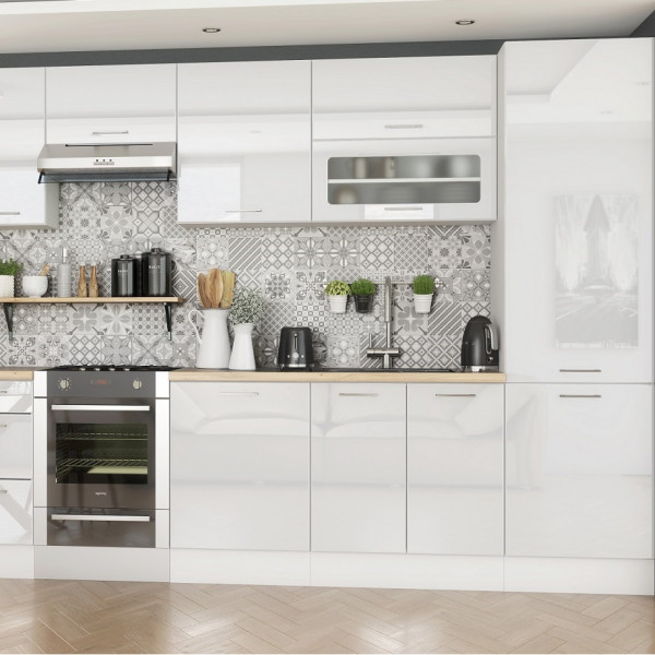 White Gloss Full Kitchen Handles Cabinets Set Designs