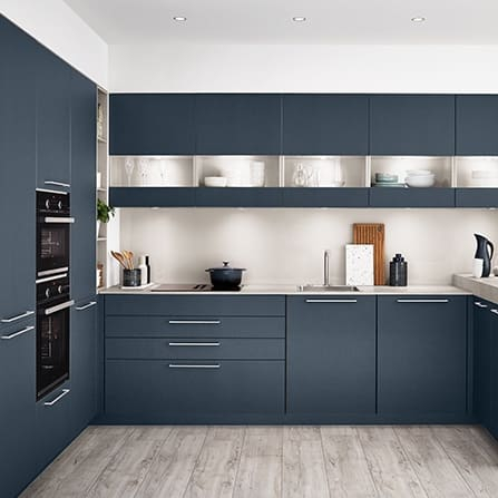 Blue Modern Plywood Stainless Steel High Gloss Home and Kitchen Cabinet with Islands 1 Set Customized Color Recommended KINO-001