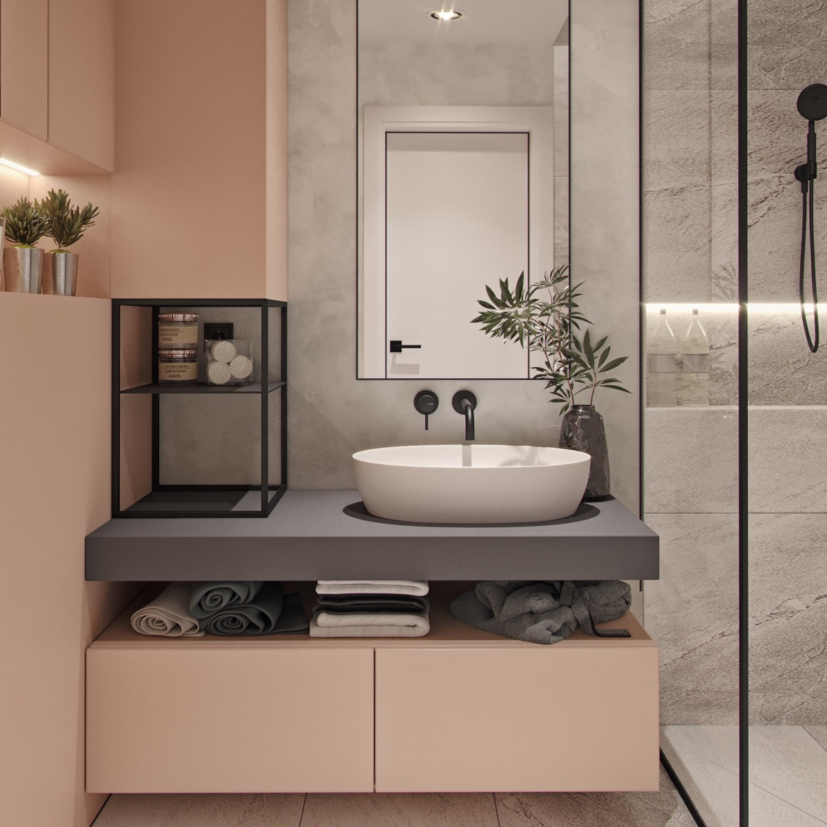 Modern PVC Bathroom Furniture Bathroom Storage Cabinet Black Shaker Bathroom Vanity With Led Mirror