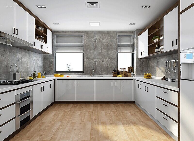 Kitchen Cabinet USA with Pantry and Island with Sink Glossy Kitchen Cabinet