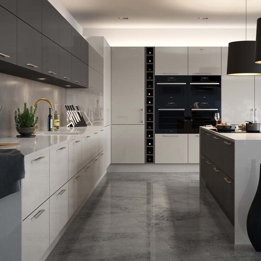 Luxury Stainless Steel Kitchen Cabinets with LED Lighting