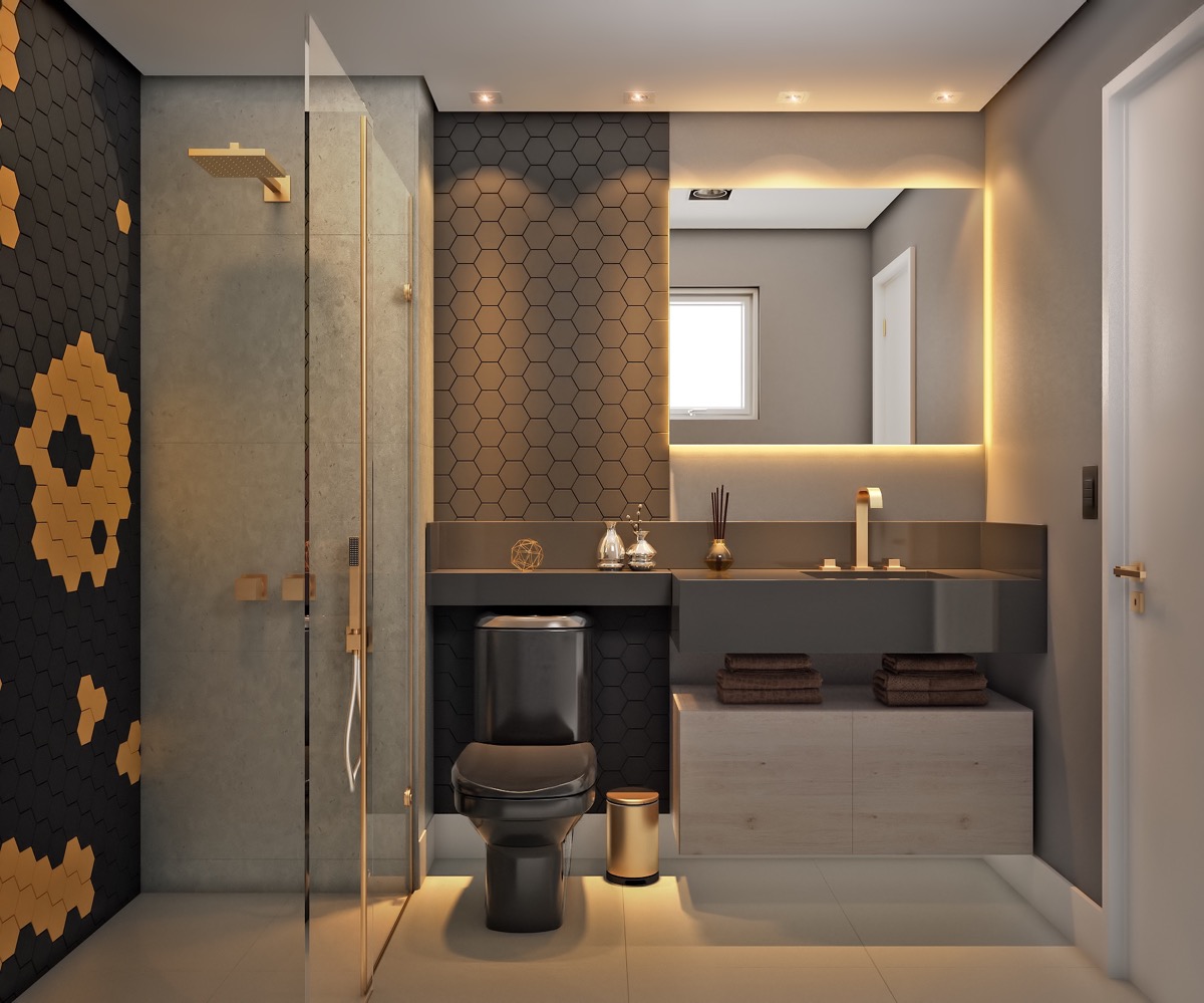 Modern PVC Bathroom Furniture Bathroom Storage Cabinet Black Shaker Bathroom Vanity With Led Mirror