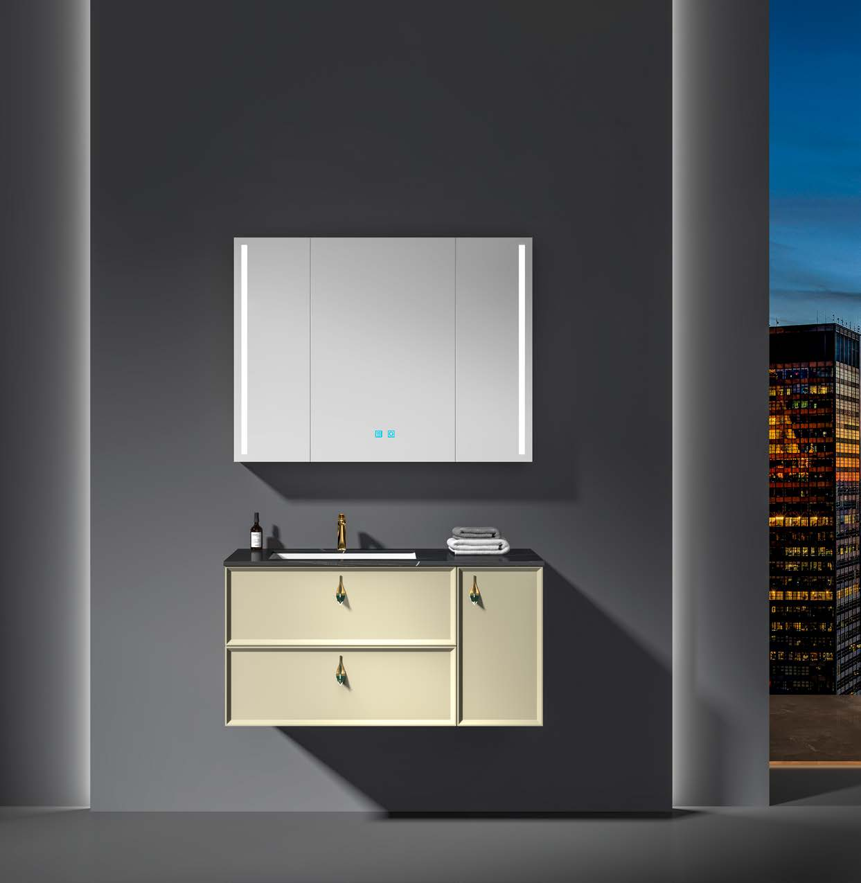 Modern Waterproof Bathroom Vanity Stainless Steel Sink Bathroom Cabinets with Mirror