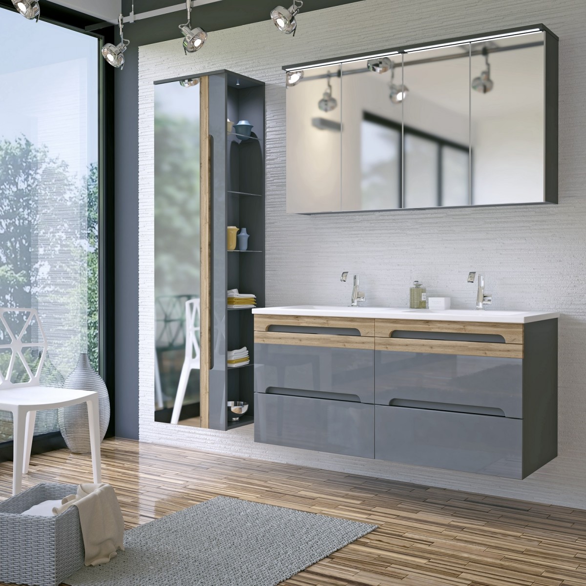 Modern Waterproof Bathroom Vanity Stainless Steel Sink Bathroom Cabinets with Mirror