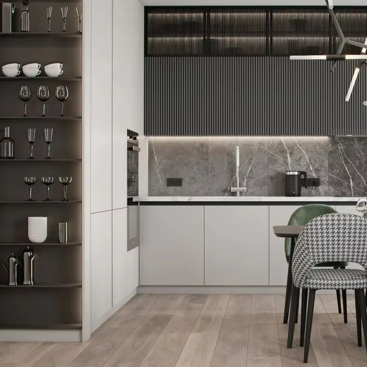 Modern Designs Kitchen Cabinets with Pantry and Island with Sink Stainless Steel Kitchen Cabinet Shaker Kitchen Cabinet