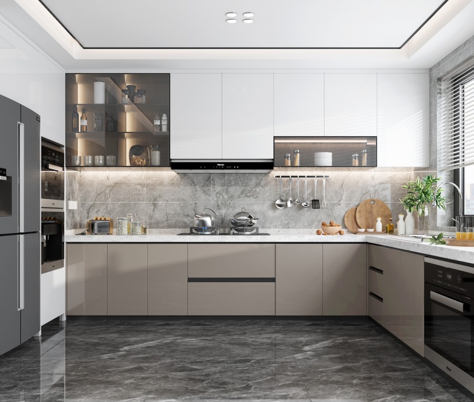 Kitchen Cabinet USA with Pantry and Island with Sink Glossy Kitchen Cabinet