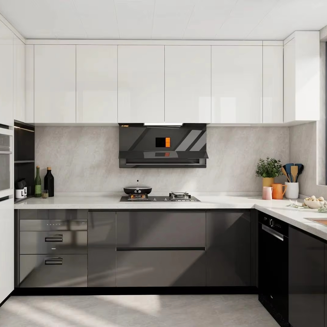 Modern Design Style Furniture Ready to Assemble Cupboard Complete Sets Stainless  Steel Drawer Modular Kitchen Cabinets for Sale