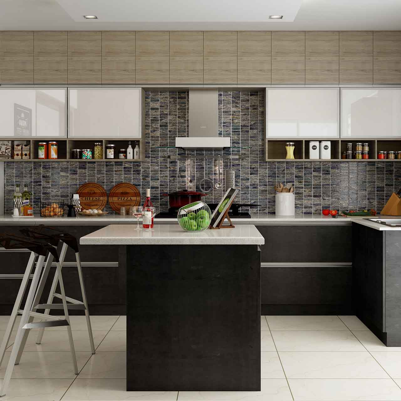 Kitchen Cabinet USA with Pantry and Island with Sink Glossy Kitchen Cabinet