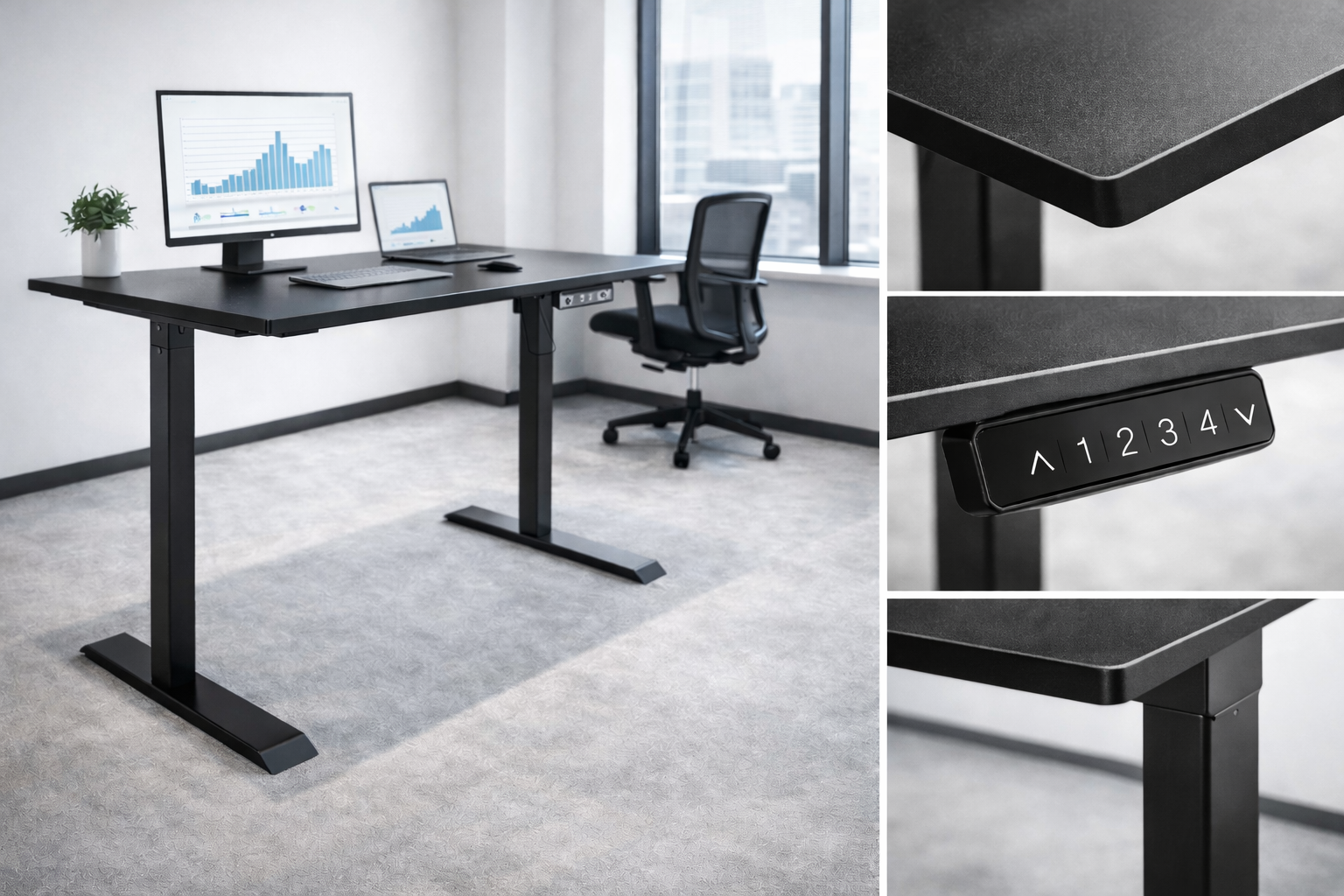 ZY-02 Office Standing Desk | Dual Motor Black Desk with Memory Control