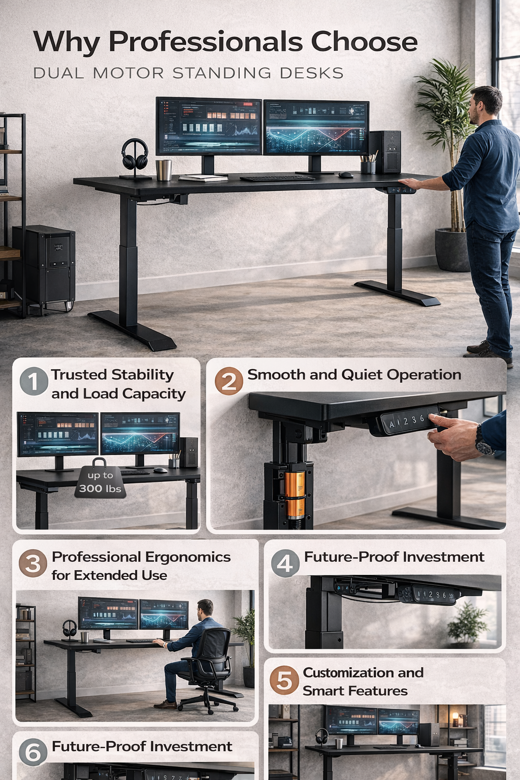 Precision, Power, and Stability: Dual Motor Standing Desks