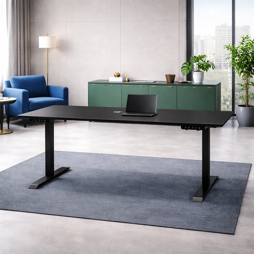 ZY-02 Minimalist Black Electric Standing Desk Office Scene