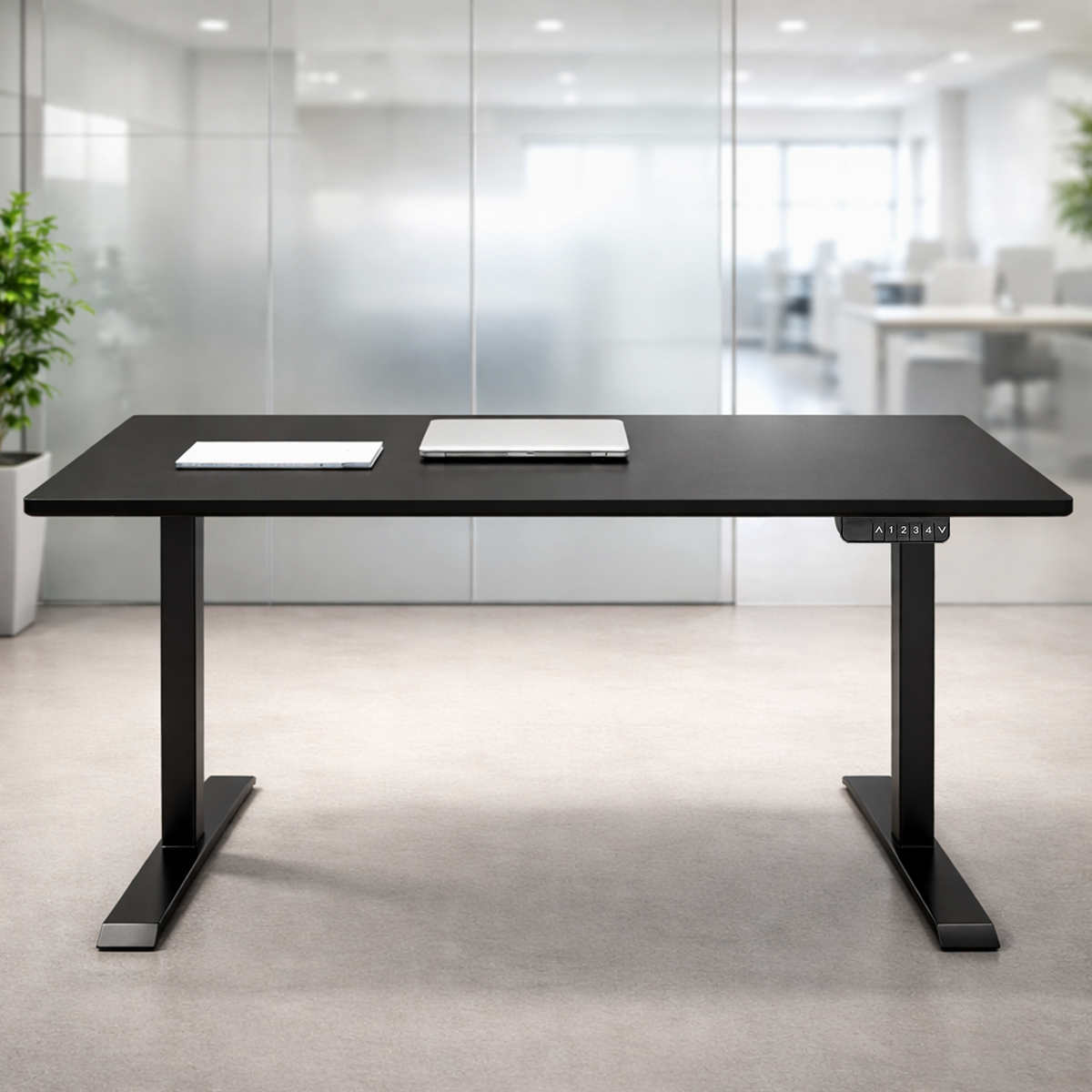 ZY-02 Black Dual Motor Standing Desk Corridor Office Scene