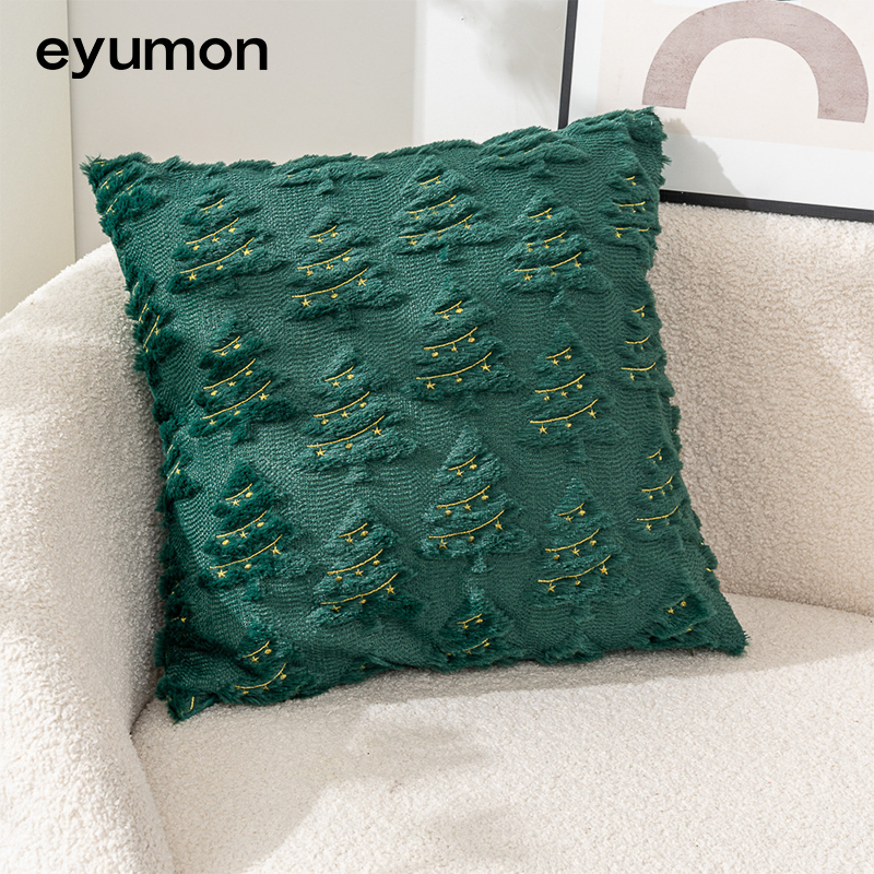 Small star tree embroidered holiday Christmas plaid multi-colored throw pillowcase cushion cover sofa bed showroom