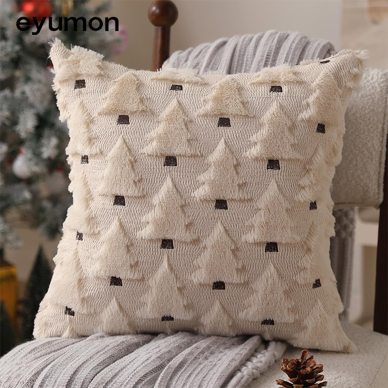 Solid color base with tree embroidered holiday Christmas plaid multi-colored throw pillowcase cushion cover sofa bed showroom