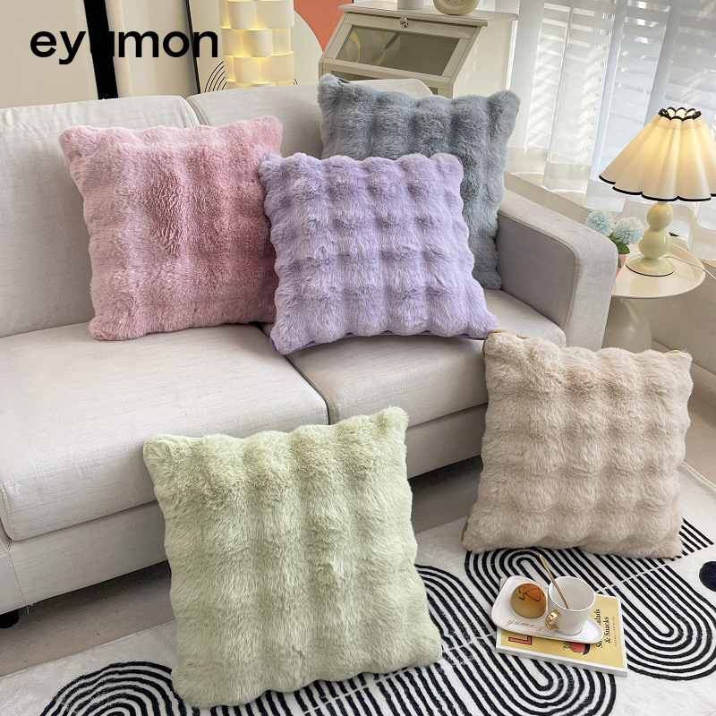 Imitation rabbit fur bubble velvet solid color plush square pillowcase wholesale