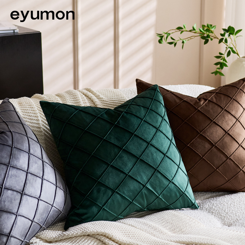 Solid color velvet embroidered checkered individual pillowcase without core