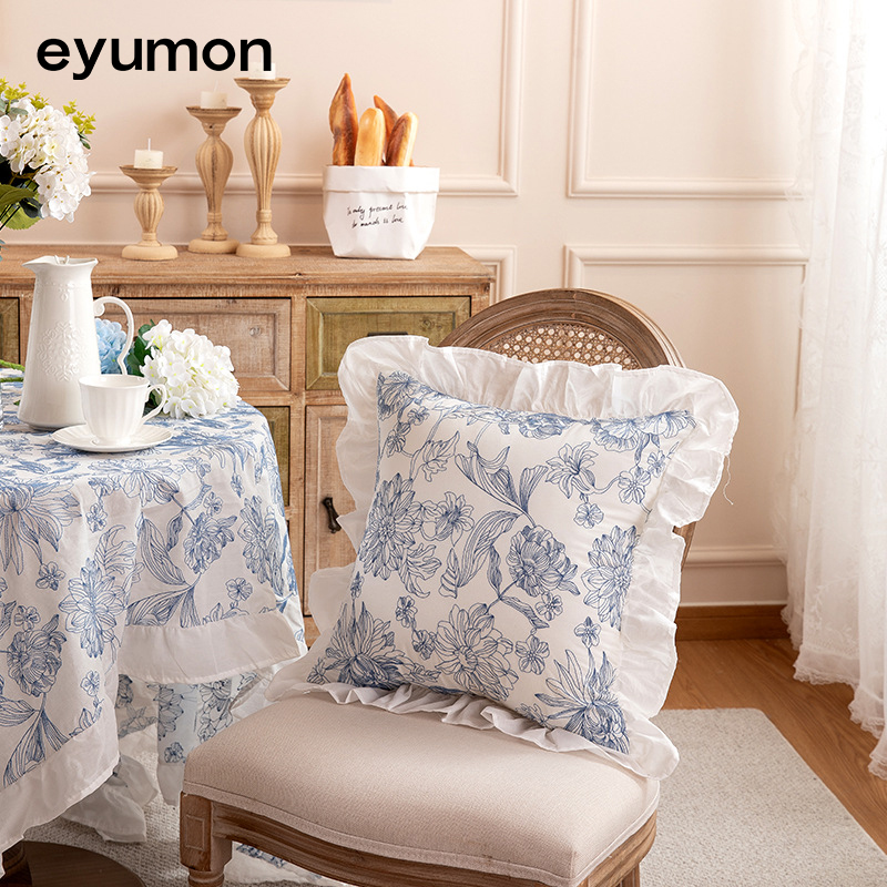 Wholesale pastoral-style embroidered cotton cushions with ruffled edges including pillowcase.