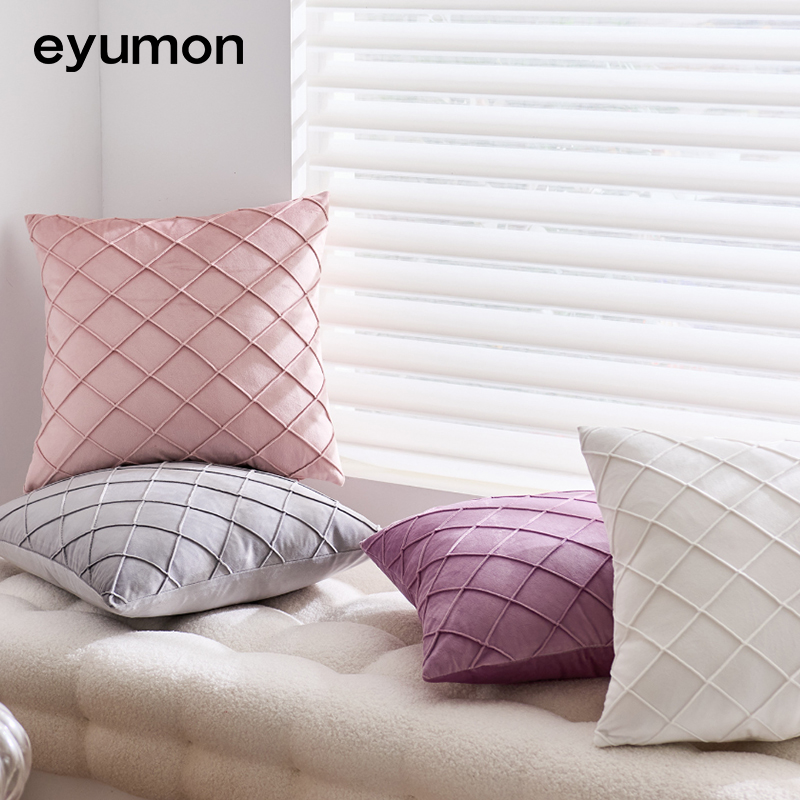 Solid color velvet embroidered checkered individual pillowcase without core