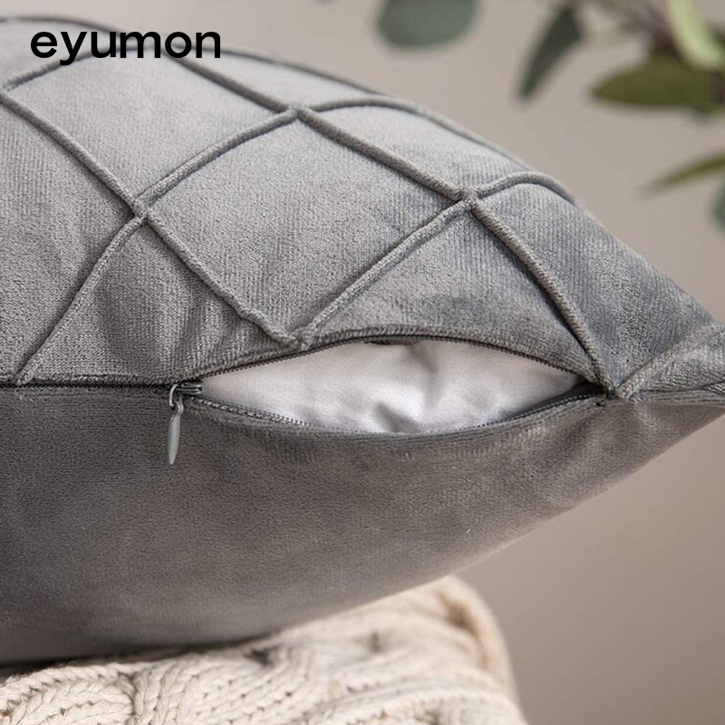 Solid color velvet embroidered checkered individual pillowcase without core