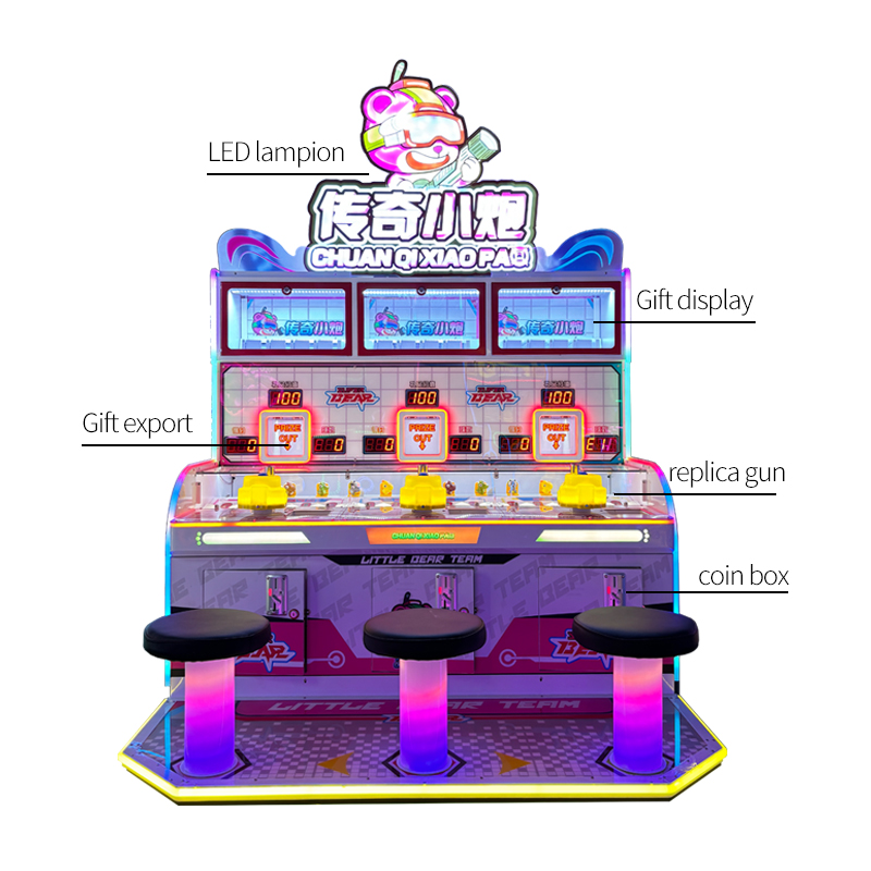 Chuan Qi Xiao Pao 3 Player Shooting Arcade Machine | Commercial Interactive Shooting Game with LED Lights for Game Centers