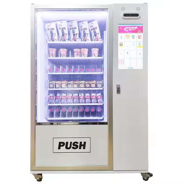 Touch Screen Elevator Vending Machine for Foods and Drinks Snack Tasting Cabinet with Unsold Container Locker SDK Function