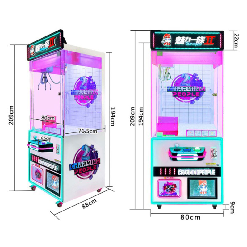 Ninix Pink-Purple LED Lighted Metal Cabinet Self-Service Claw Machine Stainless Steel 110/220V for Indoor Use Malls Game Centers