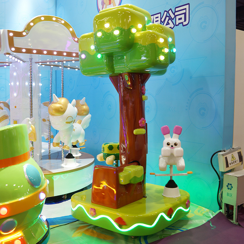 2025 New Model 3-Person Carousel Merry-Go-Round Game Machine Coin-Operated Turtle-Hare Racing for Children Made of Durable Metal