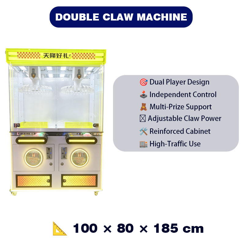 Coin Operated Double Claw Machine Dual Player Arcade Game With Independent Control Adjustable Claw Power for Mall