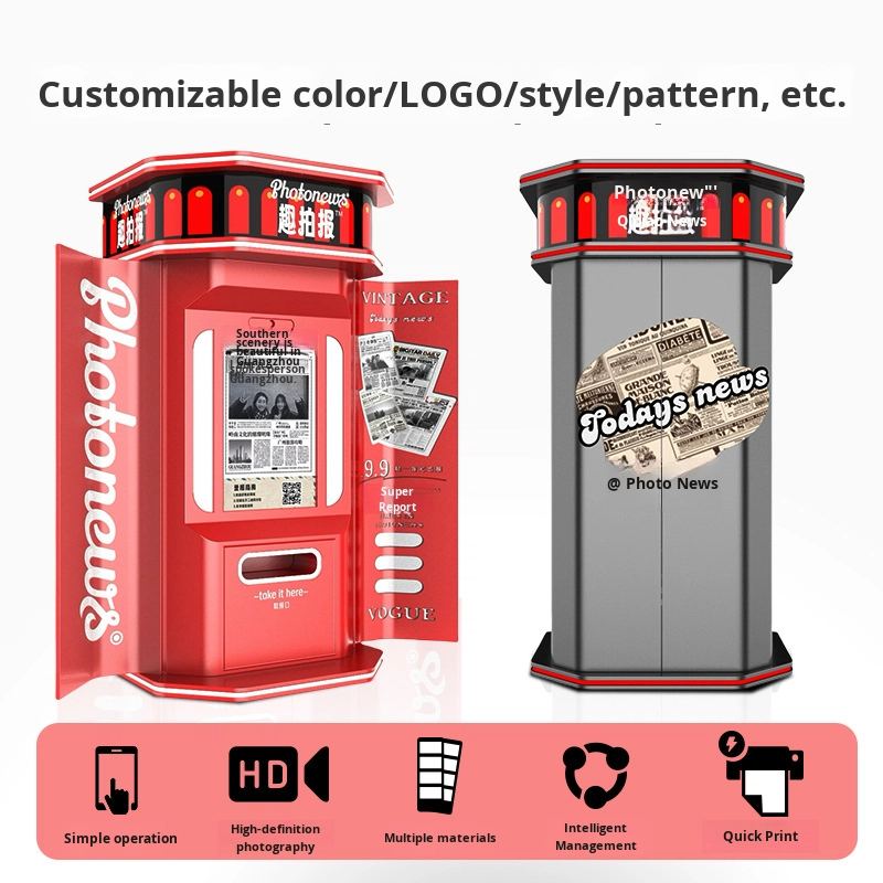 Vintage Newspaper Photo Booth Machine Indoor Selfie Printing Kiosk Retro Camera Studio Automatic Picture Maker Metal 1 Year
