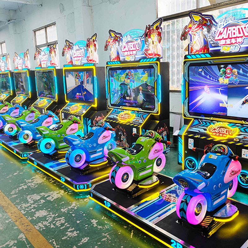 Two-Person Children's Motorcycle Racing Game Machine Coin-Operated LED Lights Motion Control Metal Stainless Steel 1 Year