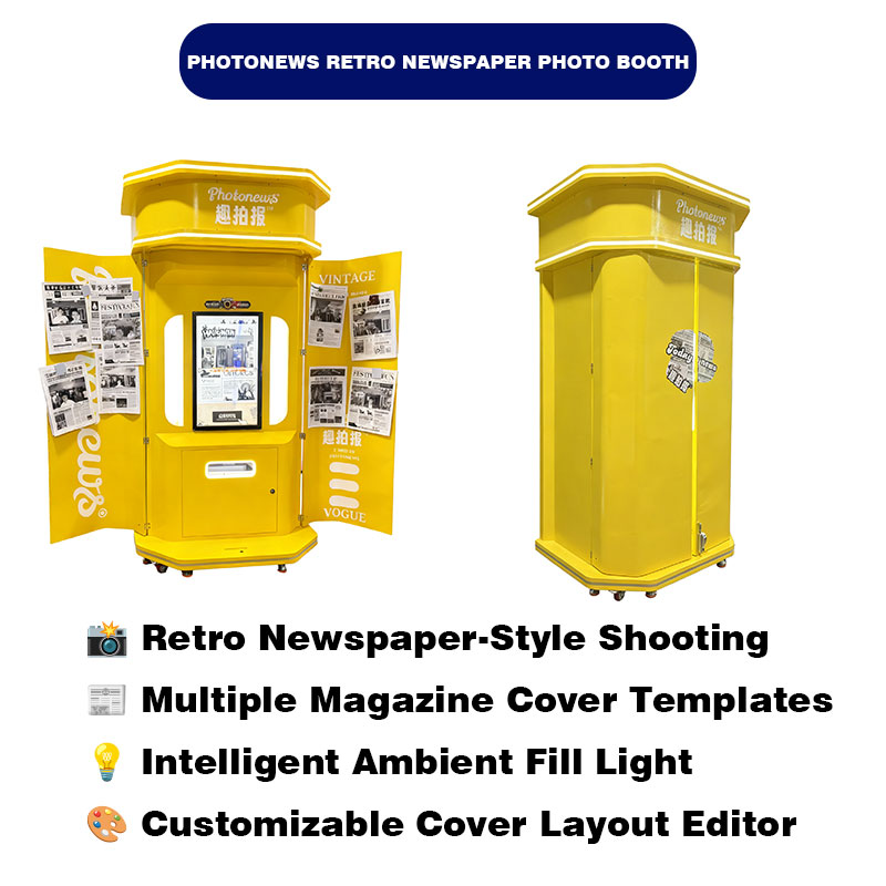Coin Operated Vintage Newspaper Style Photo Booth Self Service Printing Machine for Mall Arcade Event Rental