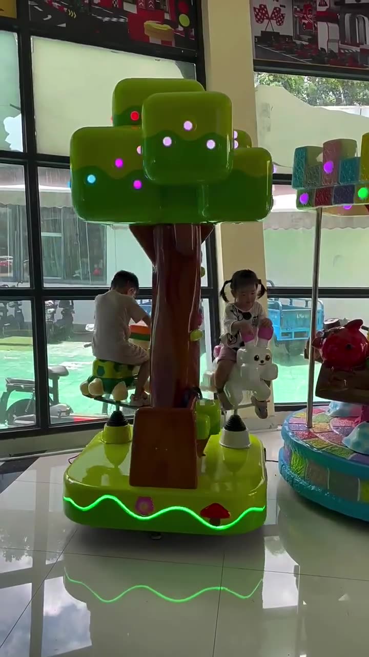 2025 New Model 3-Person Carousel Merry-Go-Round Game Machine Coin-Operated Turtle-Hare Racing for Children Made of Durable Metal