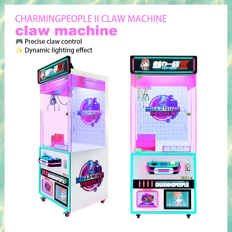 Ninix Pink-Purple LED Lighted Metal Cabinet Self-Service Claw Machine Stainless Steel 110/220V for Indoor Use Malls Game Centers