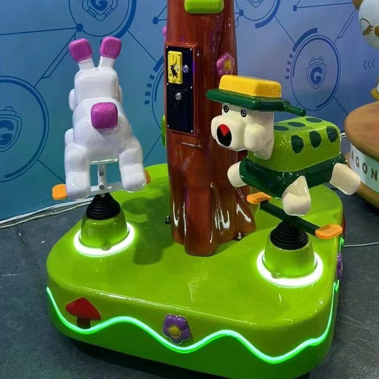 2025 New Model 3-Person Carousel Merry-Go-Round Game Machine Coin-Operated Turtle-Hare Racing for Children Made of Durable Metal