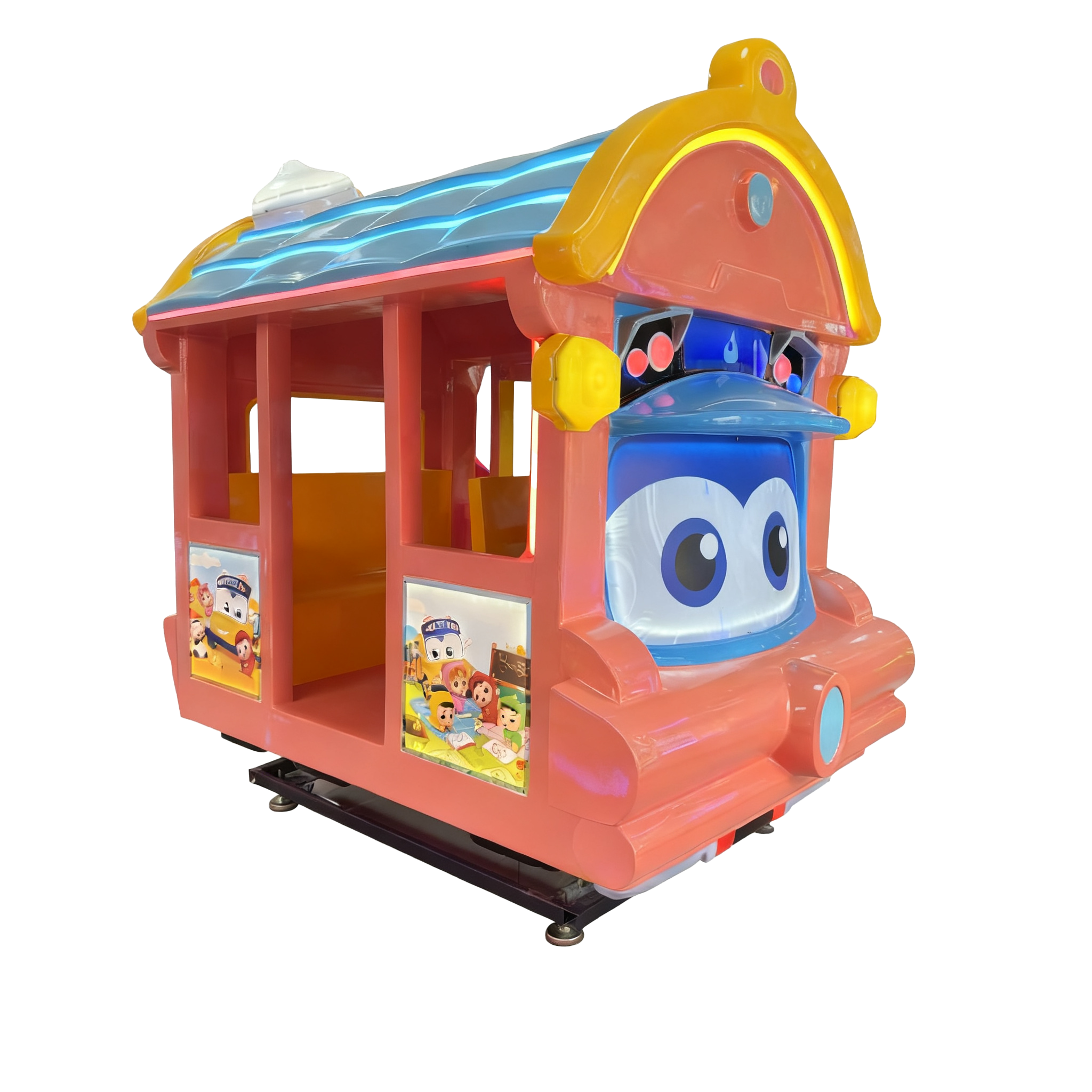 Cartoon Train Themed Kids Arcade Ride LED Lighted Coin Operated Racing Game Indoor Playground Metal English 1 Year Warranty