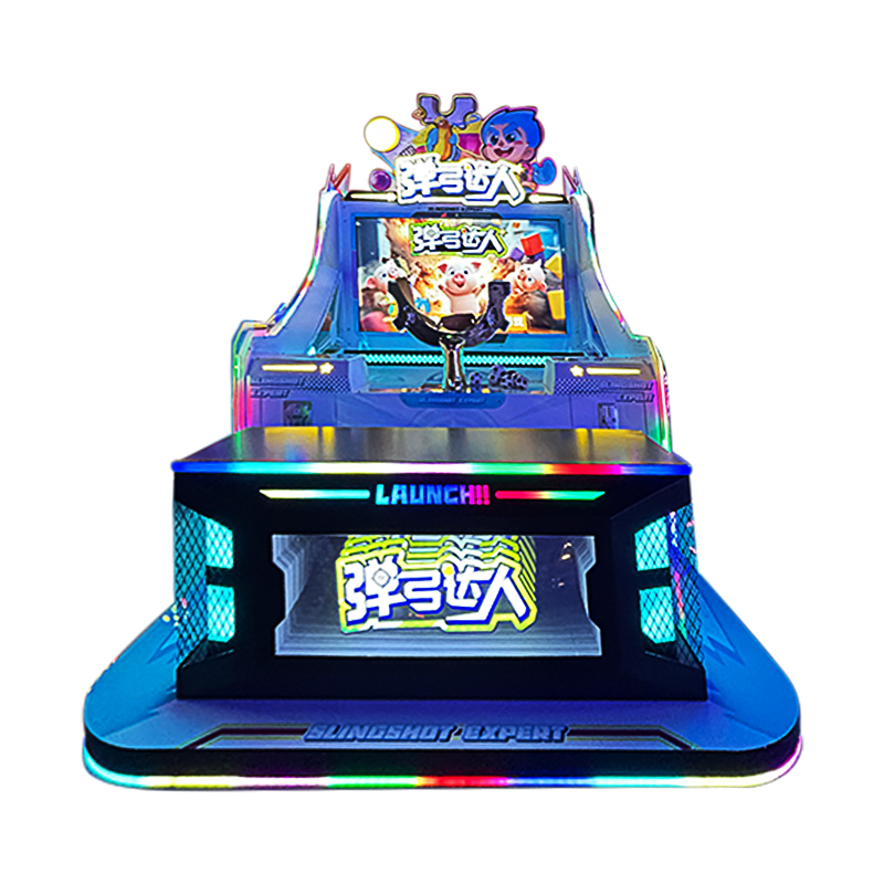 The Coin-operated Slingshot Game Machine in the Children's Playground and the Arcade Are Fun and Interesting Arcade Games