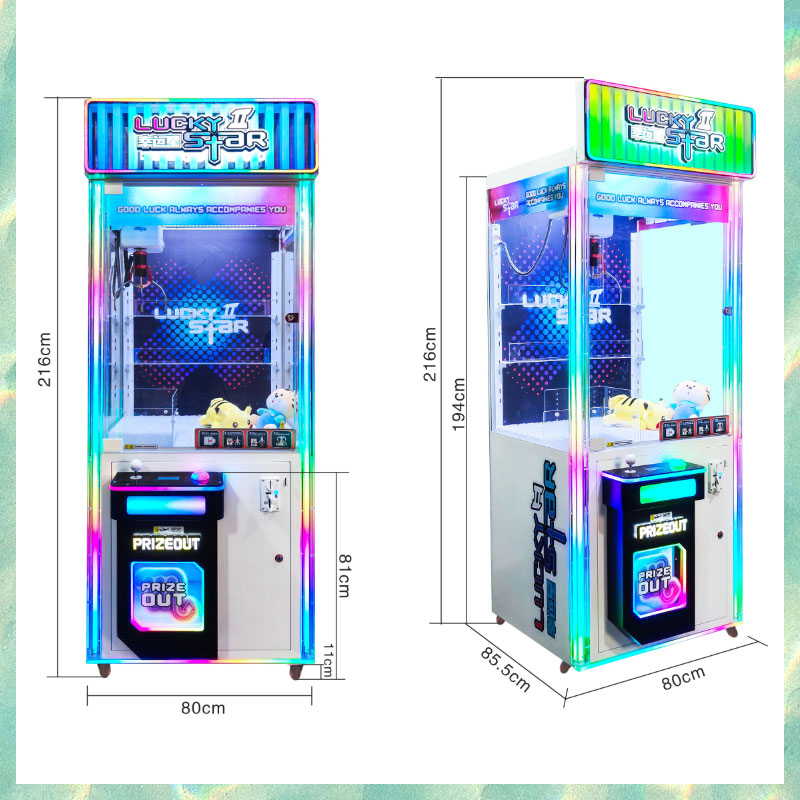 Lucky Star II Coin Operated Claw Machine | Commercial Giant Prize Crane with Colorful LED Lighting English Interface for Malls